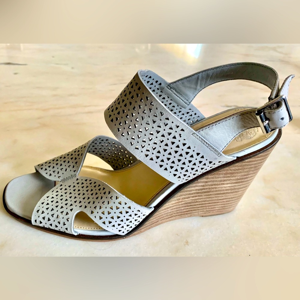 Vince Camuto Perforated Leather. Ankle strap. Wedge  Sandals. - Picture 6 of 8